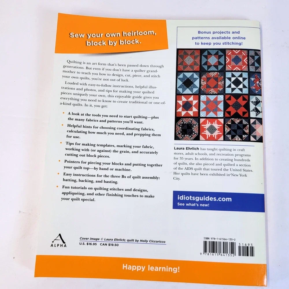 Quilting Basics Complete Idiots Guide Laura Ehrlich Paperback Book Alpha Books
